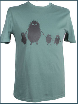 Graugrünes Herren Bio Baumwollshirt Monsterfamilie