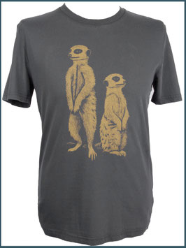 Retroschwarzes Herren Bio Baumwollshirt Erdmännchen