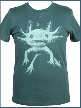 Kindershirt Biobaumwolle Dunkelgrün Axolotl