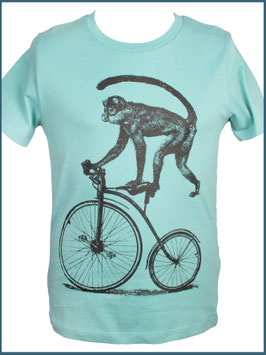 Kindershirt Biobaumwolle Jade, Affe auf Fahrrad