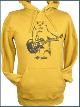 Senfgelber Kapuzenpullover Murmel mit Gitarre