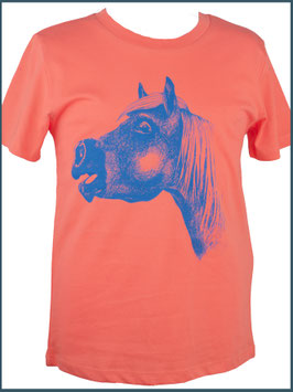 Kindershirt Biobaumwolle korallrot Pferd