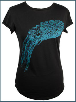 Schwarzes rollsleeve T-shirt Tintenfisch