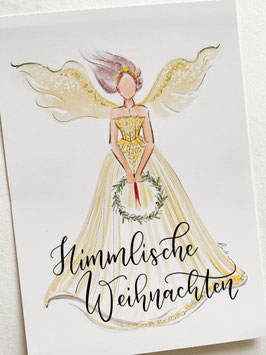 Postkarte - Himmlische Weihnachten gelber Engel