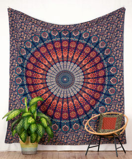 indisches Dekotuch "Pfauenfeder Mandala"