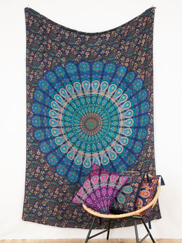 indisches Dekotuch "Pfauenfeder Mandala"