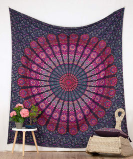 indisches Dekotuch "Pfauenfeder Mandala"