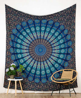 indisches Dekotuch "Pfauenfeder Mandala"