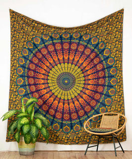indisches Dekotuch "Pfauenfeder Mandala"