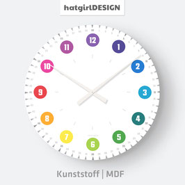 "Minimalistisch" Farbenfrohe Bunte Lernuhr mit Quartz-Uhrwerk |  Wanduhr  Kinderzimmeruhr von hatgirldesign.de