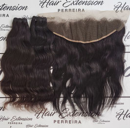lace frontal KIT pour perruque 1 lace et 2 extensions lisses  brun (noir), châtain ou marron cuivré