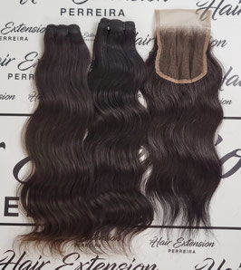 kit pour perruque une closure et deux extensions lisses brun (noir), châtain ou marron cuivré