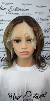 Perruque lace frontal lisse Brun mèches blondes dorées