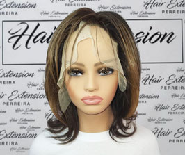 Perruque lace frontal lisse Brun mèches blondes dorées