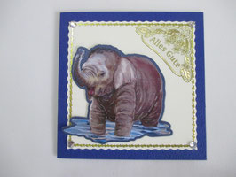 Grußkarte Geburtstag  Elefant Elefantenkind Alles Gute Blau