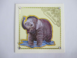 Grußkarte Geburtstag  Elefant Elefantenkind Alles Gute Creme