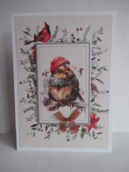 Weihnachtskarte Grußkarte Kleiner Spatz  Rot