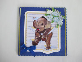 Grußkarte Geburtstag  Elefant  Elefantenkind Blau
