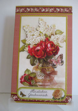 Grußkarte Geburtstagskarte  Blumen  Rot Gold