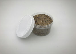 Trockener Sand in Kunststoffdose