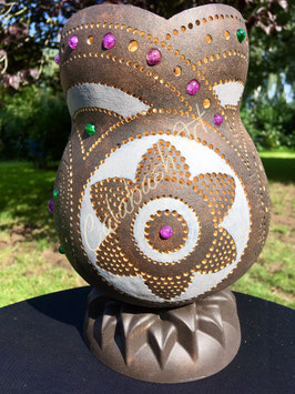 Kalebasse - Tischlampe "Blüten und Kreise"