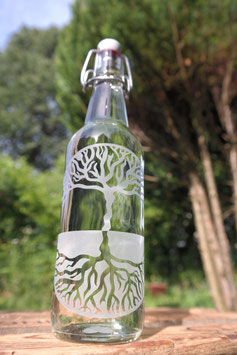 Glasflasche Baum des Lebens mit Bügelverschluss aus Porzellan, 0,5l