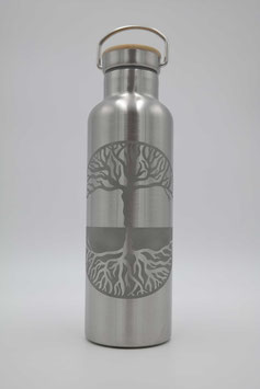 750ml Edelstahl Trinkflasche - doppelwandig - Lebensbaum