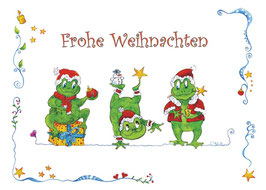 Postkarte Weihnachtsfrösche