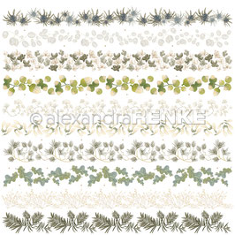 Motivkarton Florale Streifen grün-blau