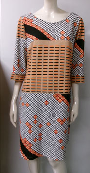 Stretchjurk met oranje/zwarte print