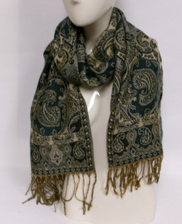 Warme sjaal (beige/groen/zwart)