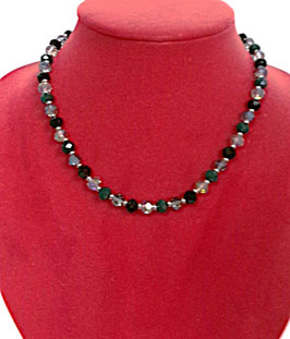 Kralen ketting (zwart/groen/zilver)
