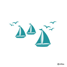 Wandsticker Segelboote mit Möwen