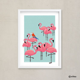 Poster Flamingos & Papagei