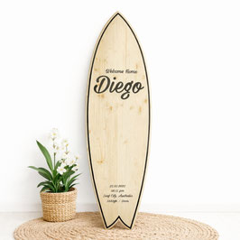 Personalisiertes Deko Surfbrett als Geschenk zur Geburt – mit Name & Daten | Einzigartige Wanddeko Baby / Taufe / Taufpate