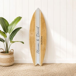 Deko Surfboard mit Streifen und Namen personalisierbar - Geschenk zur Hochzeit