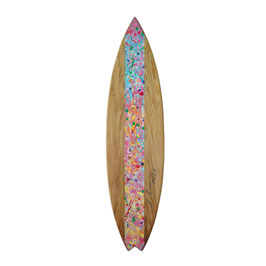 VERKAUFT! LIMITED Deko Surfboard Kunst Nr 2 | Art Board Unikat | Handgefertigt mit Kunst von Richard Wurm | Design Wandobjekt aus Teak & Eiche