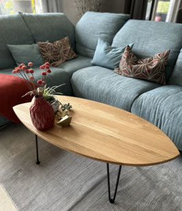 Surfboard Couchtisch aus massiver Eiche – Handgemachter Coffee Table Oak mit Hairpin Legs – Mid Century Design – Versand inkl. - Geschenk