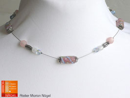 Kette, Lampwork rosa/blau