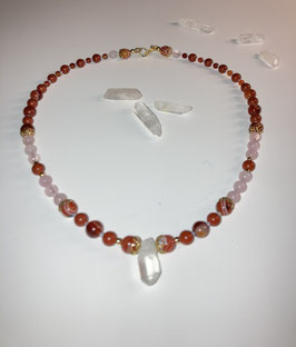 Edelsteinkette Karneol, Rosenquarz, roter Jaspis