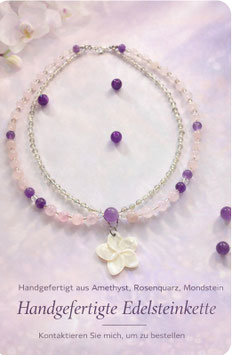 Edelsteinkette. Rosenquarz, Amethyst, Mondstein