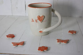 Mug à thé blanc Je t'aime avec bas relief petit coeur orange