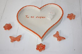 Coeur sentimental "Tu es super" avec chouette en bas relief