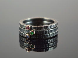 Solitär-Ring "Aged" , 585er Gold Rubin, Saphir, Smaragd