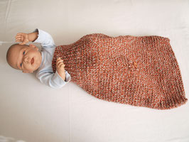 Strampelsack Fußsack für Babyschale handgestrickt reine Wolle Merino Länge 53cm rostrot hellgrau braun