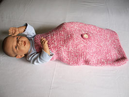 Strampelsack Fußsack für Babyschale handgestrickt reine Wolle Länge 53cm rosa weiß