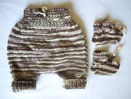 Set Babyschuhe kurze Babyhose gestrickt Wolle naturweiß braun Gr. 62/68