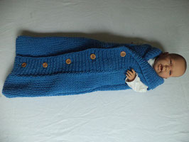 Babyschlafsack gestrickt blau 75cm Knöpfe