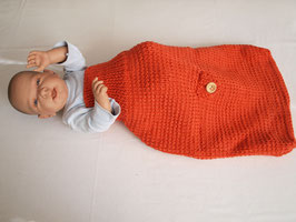 Strampelsack Fußsack für Babyschale handgestrickt reine Wolle Merino Länge 53cm orange