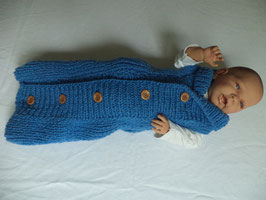 gestrickter Babyschlafsack blau 60cm Knöpfe